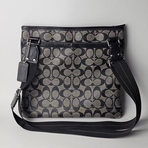 COACH F70444 Signature Monogram Black Gray Unisex Crossbody Messenger Bag